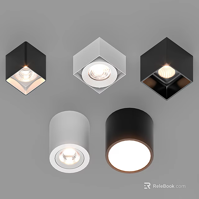 Modern Square And Round Black White Downlights Spotlights Sleek Ceiling Lighting Fixtures 3d model 