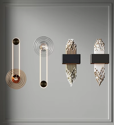 Elegant Modern Wall Lamps with Circular Linear and Tassel Designs in Black Gold 3d model