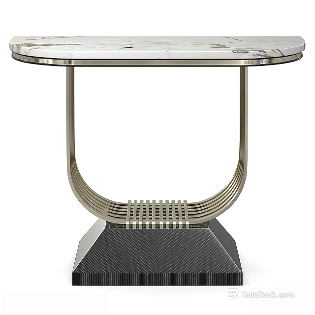 Modern Console Table With Marble Top And Curved Metal Base Design Elements 3d model 