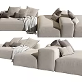 Beige Modern Minimalist Multi Seater Sofa With Soft Fabric Cushions And Gray Throw Blanket