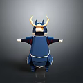 Cute Samurai Game Film Character With Blue Armor And Golden Horned Helmet