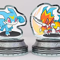 Digimon Collectible Trophy Figures Blue And Orange Flame Character With Metallic Base And Transparent