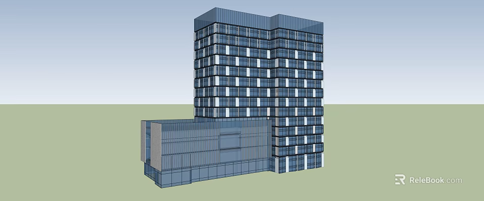 Modern High Rise Building Featuring Glass Facade And Multiple Floors Design 3d model