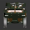 Camouflaged Military Armored Vehicle With Tactical Weapon System And Off Road Wheels
