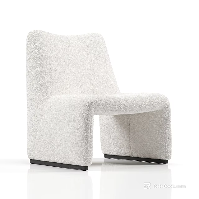 Stylish White Plush Single Sofa With Modern Design And Black Base 3d model 