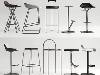 Various Modern Bar Stools With Metal Frames And Different Seat Designs 3d model