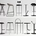 Various Modern Bar Stools With Metal Frames And Different Seat Designs 3d model