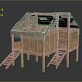Natural Traditional Wooden Thatched House With Ladders Built On Stilts