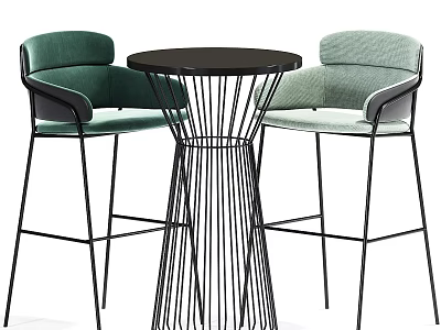 Green And Light Green Bar Stools With Upholstered Seats Curved Backs Black Metal Legs 3d model