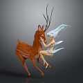 Magical Deer With Antlers Standing Next To Flying Fairy With Blue Hair And Wings