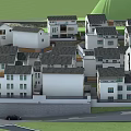 Hinged Door Design For Traditional White Village Houses With Black Roofs And Green Grass