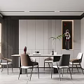 Modern Elegant Restaurant Interior With Dining Table Chairs Wall Decor And Wine Cabinet 3d model