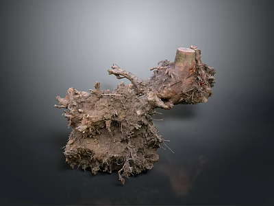 Natural Wooden Root With Soil And Raw Organic Texture Structure 3d model