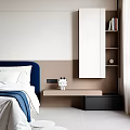 Modern Bedroom Interior Design With Large Bed Blue Headboard Circular Rugs And Wardrobe