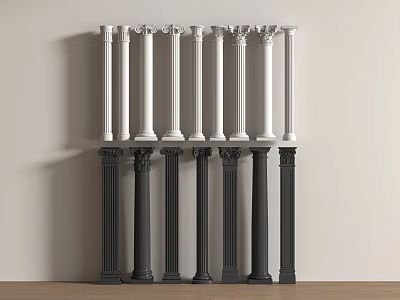 White and Black Roman Columns with Classic Capital Designs in 3d model