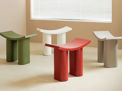 Modern Curved Stools with Cylindrical Legs in Green White Red Gray for Indoor Living Area 3d model