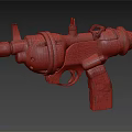 Vintage Style Electronic Device With Metal Parts Wooden Grip Red Accents And Gun Shaped Design