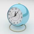 Blue Round Table Clock With White Dial Black Numbers And Golden Stand