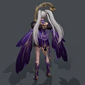 Elegant Game Movie Character With White Long Hair Twin Ponytails And Purple Gold Flowing Outfit