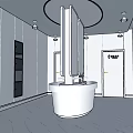 Modern Public Restroom Design With Circular Sink Round Ceiling Light And Marble Floor