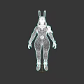 Game Movie Character With Rabbit Ears Hoodie Light Blue Jumpsuit Arm Guards And Pink Shoes