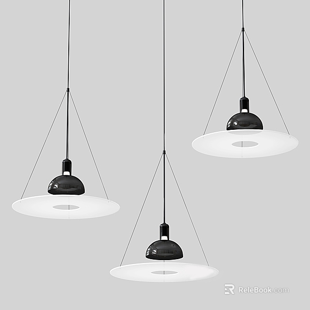 Modern Pendant Lights Featuring Black Lamp Holders And White Circular Shades Hanging 3d model 