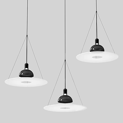Modern Pendant Lights Featuring Black Lamp Holders And White Circular Shades Hanging 3d model