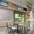 Modern Restaurant Interior With Green Wall Dining Tables Chairs And Natural Light 3d model