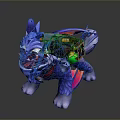 Blue Mythical Beast with Colorful Wings Red Eyes and Open Mouth 3D Rendering