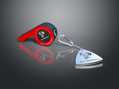 Red Black Whistle with Silver Triangular Pendant for Daily Essentials 3d model
