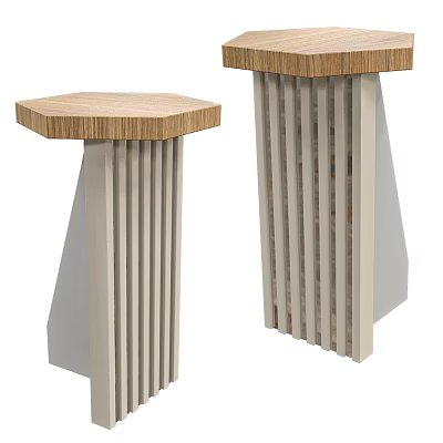 Modern Side Tables With Octagonal Wooden Top And Vertical Slatted Light Gray Base 3d model