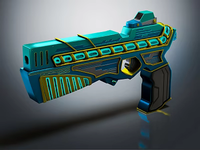 Futuristic Blue Yellow Gun With Sleek Geometric Patterns And Shiny Modern Design 3d model