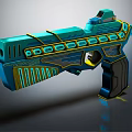 Futuristic Blue Yellow Gun With Sleek Geometric Patterns And Shiny Modern Design