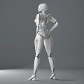 Dual Pose Sci Fi Robot Decorative Figurine Set With Orange Silver Finish 3d model