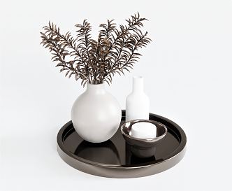 Modern Vase Plant Vase Ornaments Tea Set Candlestick Bottle Tea Tray Dried Flowers 3d model