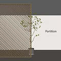Stylish Diagonal Striped Partition In Minimalist Interior Space With Green Plant