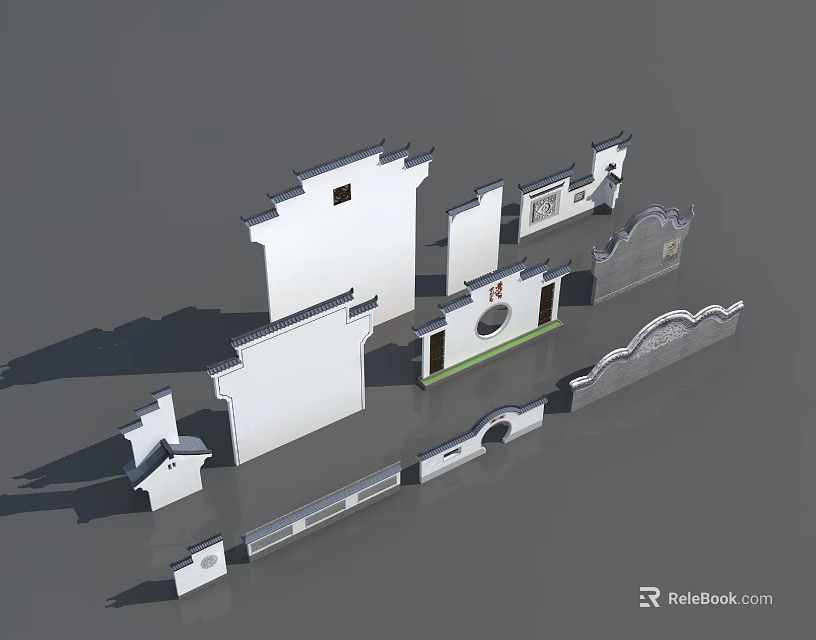 Building Exterior Wall Traditional Architectural Decorative Elements And White Surface Details 3d model