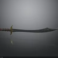 Curved Blade Scimitar Weapon With Brown Handle Red Accent And Metallic Texture
