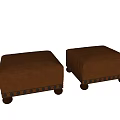 Brown Leather Ottoman Footstool With Decorative Studs And Caster Wheels 3d model