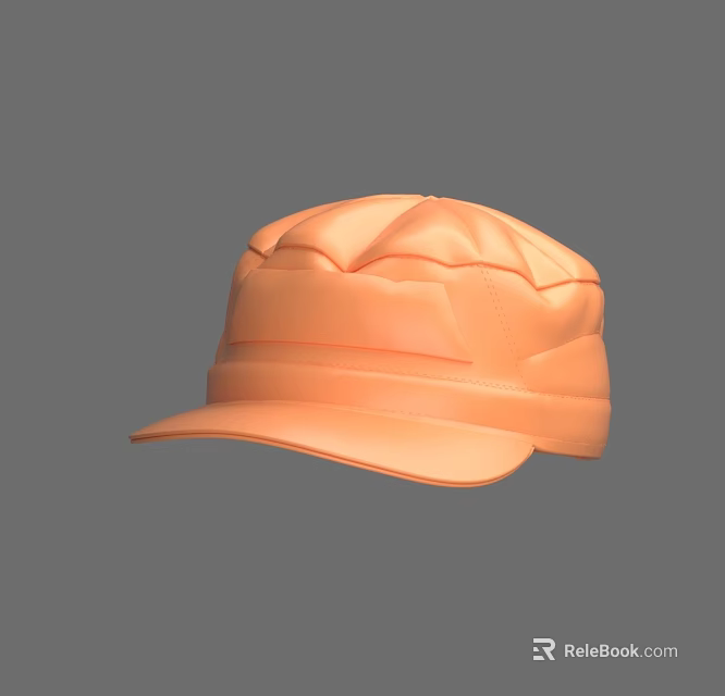 Orange Military Style Hat With Pleated Brim And Stitched Texture Design 3d model 