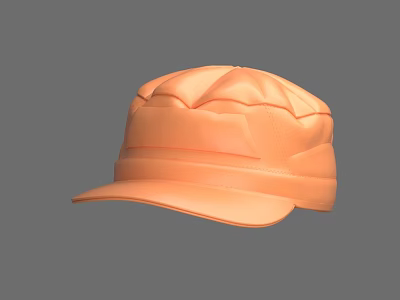 Orange Military Style Hat With Pleated Brim And Stitched Texture Design 3d model