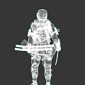 Game Movie Character In Tactical Green Black Armor With Helmet And Weapons