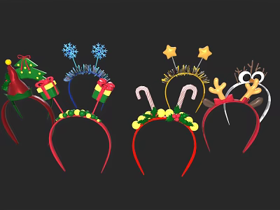 Christmas Themed Headbands With Snowflakes Stars Candy Canes And Reindeer Antlers 3d model