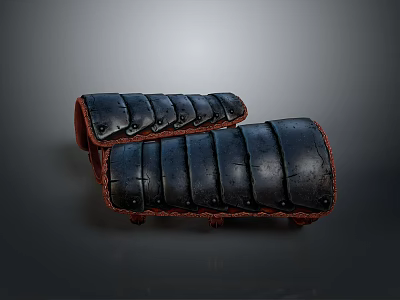 Historical Weapon Vambraces Crafted From Black Leather With Metal Plates And Red Trim 3d model