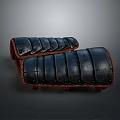 Historical Weapon Vambraces Crafted From Black Leather With Metal Plates And Red Trim