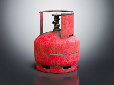 Red Rustic Propane Gas Cylinder With Metal Handle And Worn Surface 3d model
