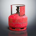Red Rustic Propane Gas Cylinder With Metal Handle And Worn Surface