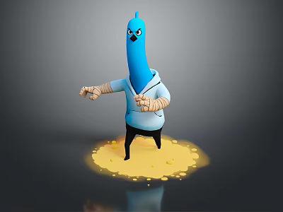 Blue Game Movie Character In White Outfit With Bandaged Arms Standing On Yellow Substance 3d model