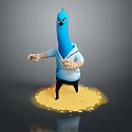 Blue Game Movie Character In White Outfit With Bandaged Arms Standing On Yellow Substance