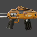 Futuristic Orange Machine Gun with Multiple Barrels Mechanical Parts and Modern Design